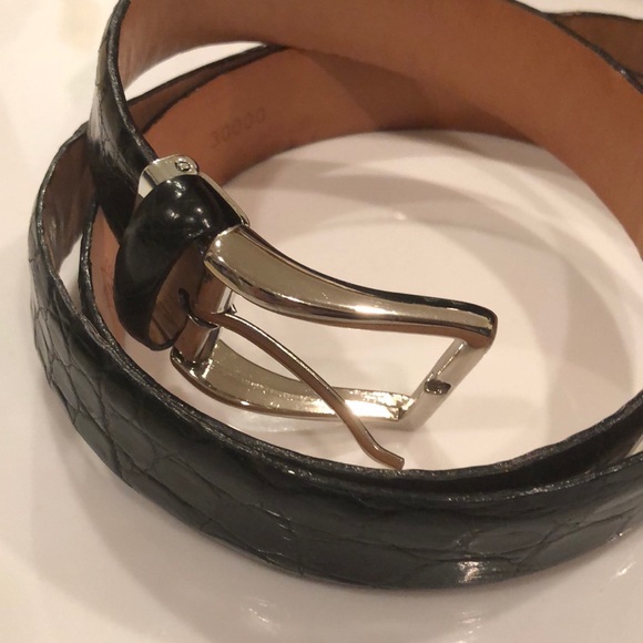 Genuine crocodile belt with silver buckle